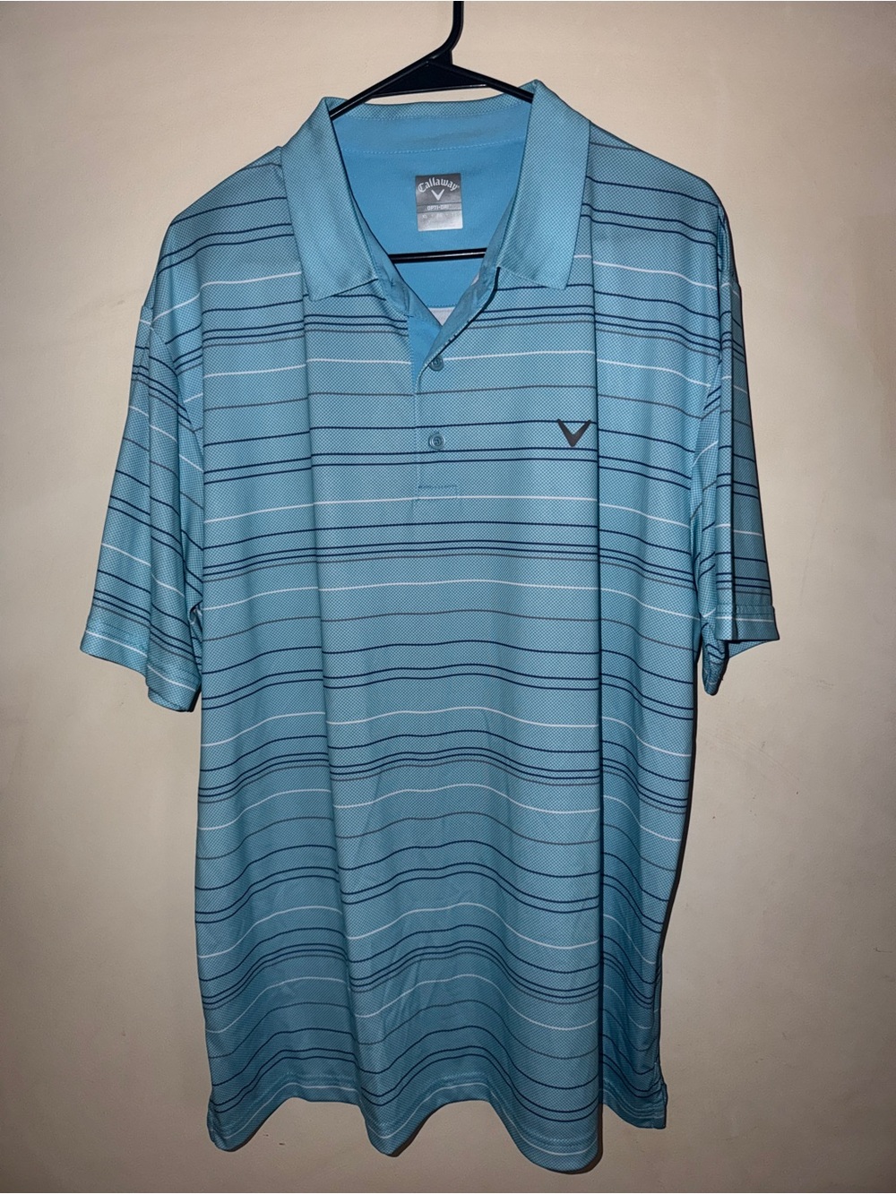 Callaway Opti-Dri Striped Performance Golf Polo Shirt Sky Blue Mens XL